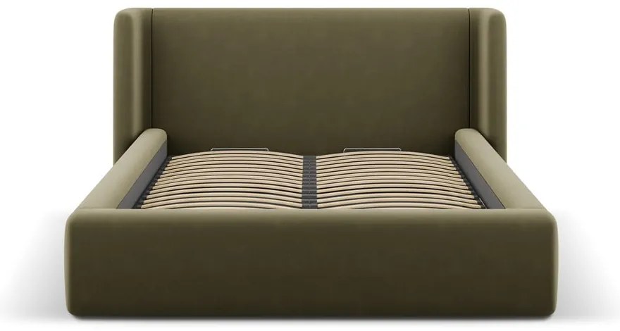 Pat matrimonial verde tapițat cu spațiu de depozitare cu somieră 140x200 cm Jason – Windsor &amp; Co Sofas