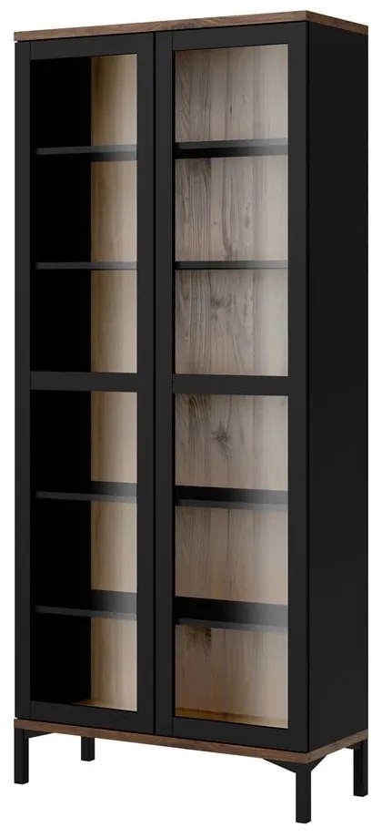 Vitrină neagră-în culoare naturală cu aspect de lemn de nuc 89x203x36 cm Roomers – Tvilum