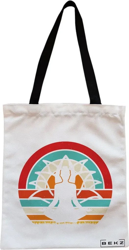 Sacosa de Panza pentru Cumparaturi, Geanta Tote, Yoga 18, Cu fermoar, 38x34.5 cm, Alba, BEKZ®