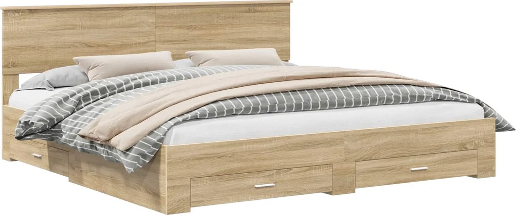vidaXL Cadru de pat cu sertar Stejar Sonoma 200 x 200 cm Lemn compozit