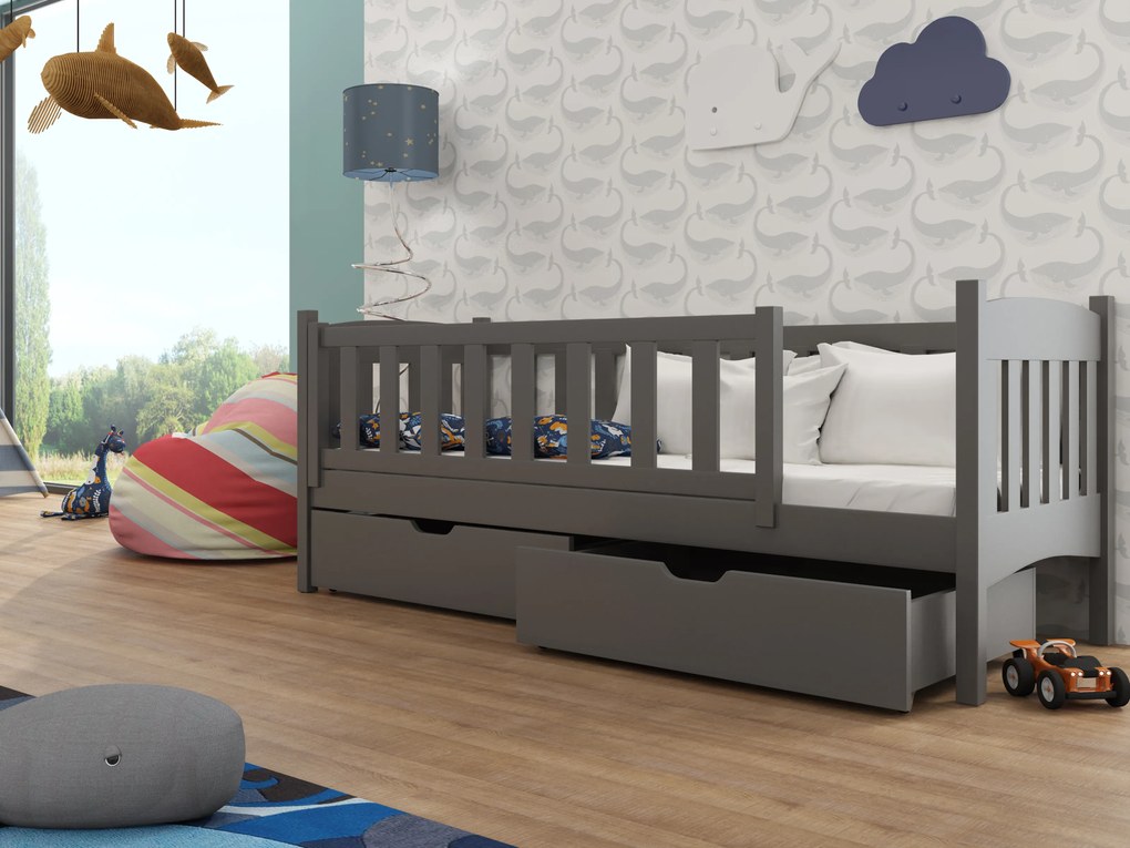 Pat pentru copii 90 x 190 cm Gussie (cu somieră și sp. depozitare) (grafit). Promo -10%. 1012846