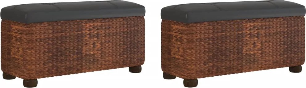 vidaXL Bănci de depozitare, 2 buc., cu pernă maro, 69 cm, papură