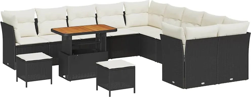 vidaXL Set de canapele pentru grădină cu pernă 13 pcs negru și crem