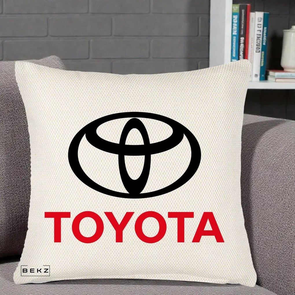Perna Personalizata cu emblema Toyota, 40x40 cm, Crem Reliefat, Husa Detasabila, Perna Inclusa, BEKZ®