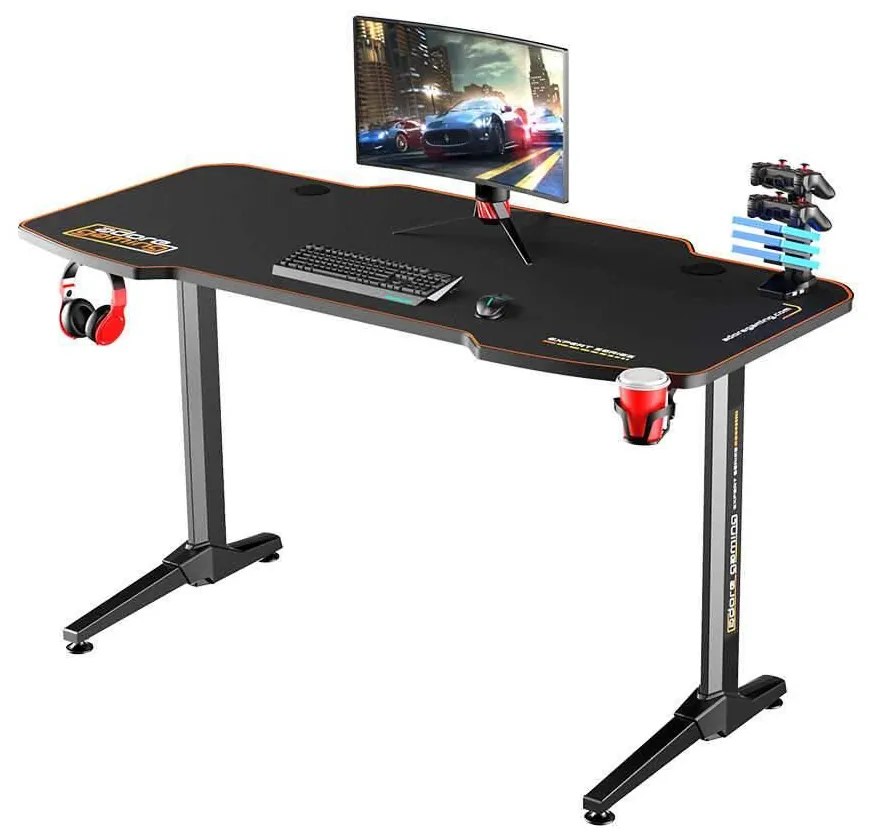 Birou Gaming Adore CARBON SERIES X9, 140 x 66 x 75 cm, suprafata carbon, mousepad, USB gamepad holder, suport pentru casti si pahar, cutie cabluri