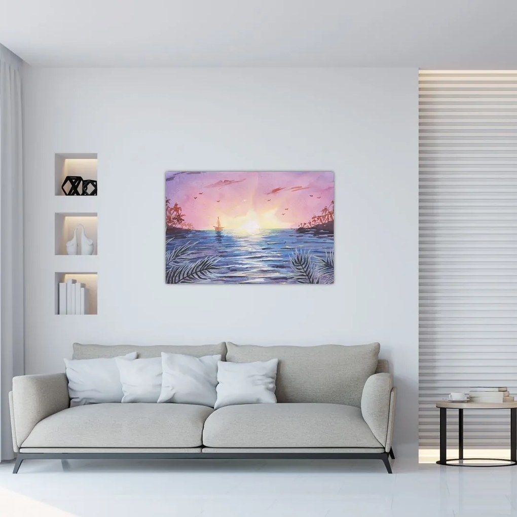 Tablou - Apus de soare deasupra apei, aquarelă (90x60 cm)