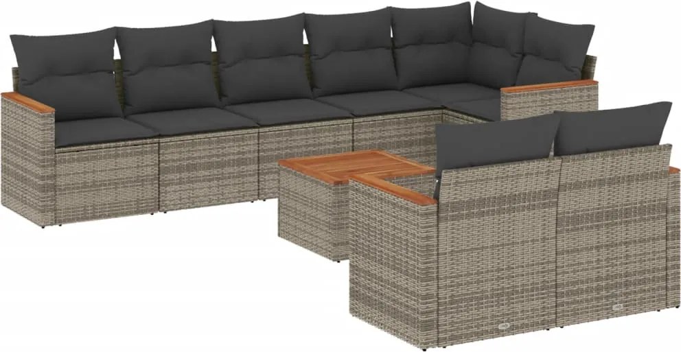 vidaXL Set canapele de grădină, 9 piese, cu perne, gri, poliratan