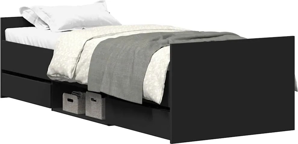 vidaXL Cadru pat cu tăblii de cap/picioare, negru, 90x200 cm