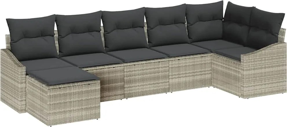 vidaXL Set de canapele pentru grădină 7 pcs Gri deschis poliratan