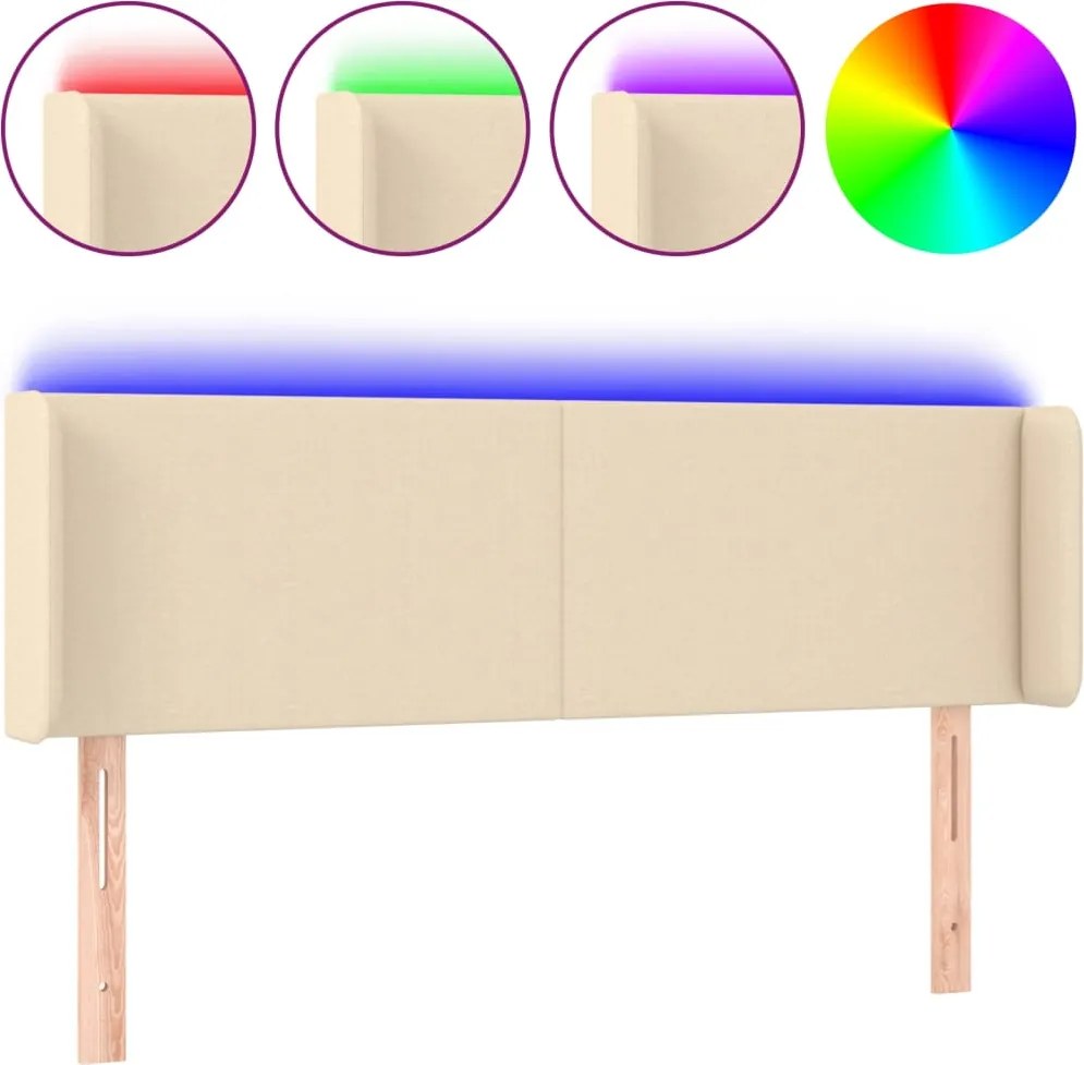 vidaXL Tăblie de pat cu LED, crem, 147x16x78/88 cm, textil