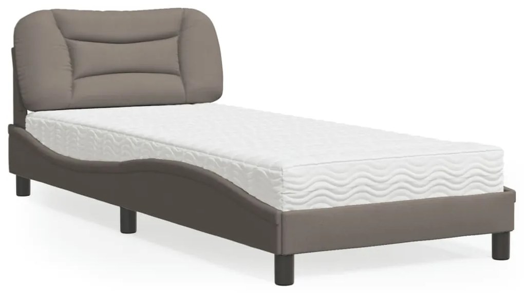 vidaXL Pat cu saltea, gri taupe, 90x190 cm, textil