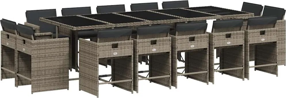 vidaXL Set mobilier de grădină cu perne, 15 piese, gri, poliratan