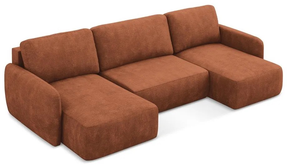 Colțar teracotă extensibil/cu spațiu de depozitare cu tapițerie din chenille (în formă de "U") Lilo – Makamii