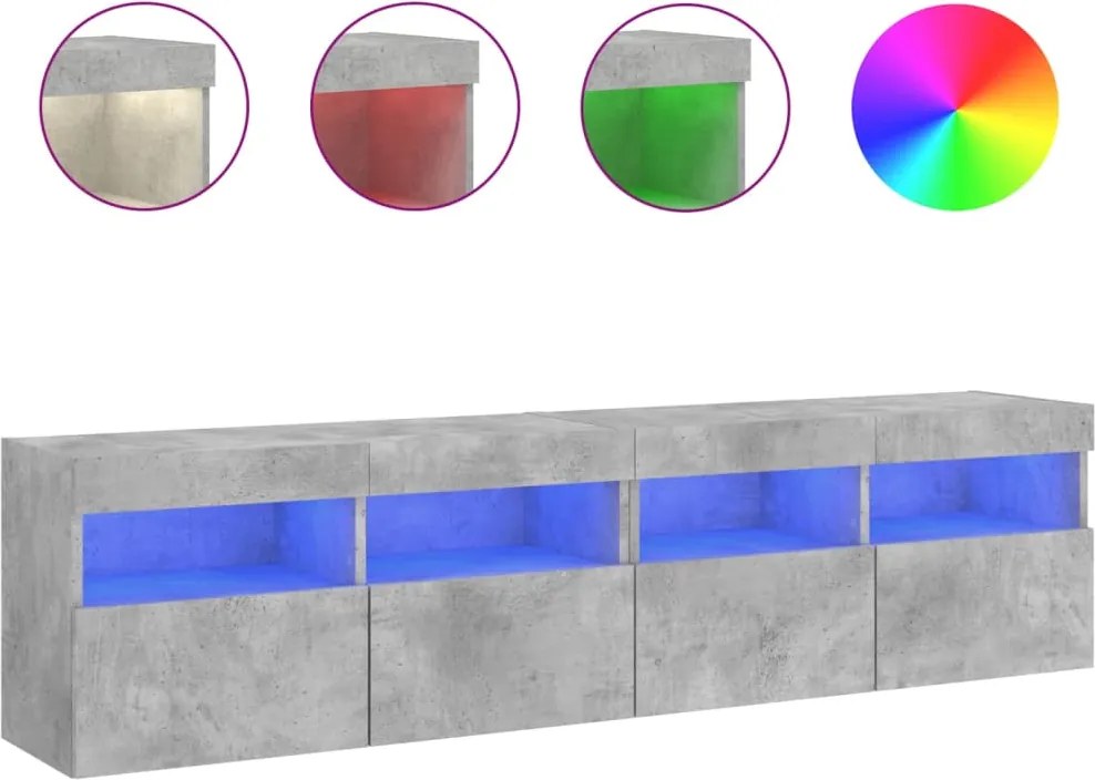vidaXL Comode TV de perete cu lumini LED 2 buc. gri beton 80x30x40 cm