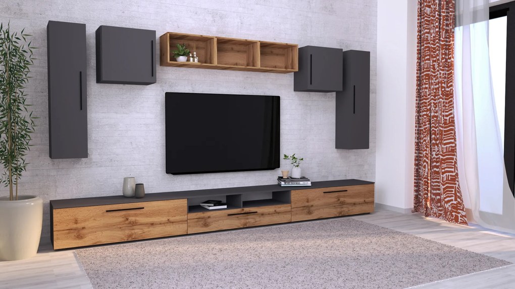 Living haaus Haga V2, Antracit/Stejar Wotan, L 360 cm
