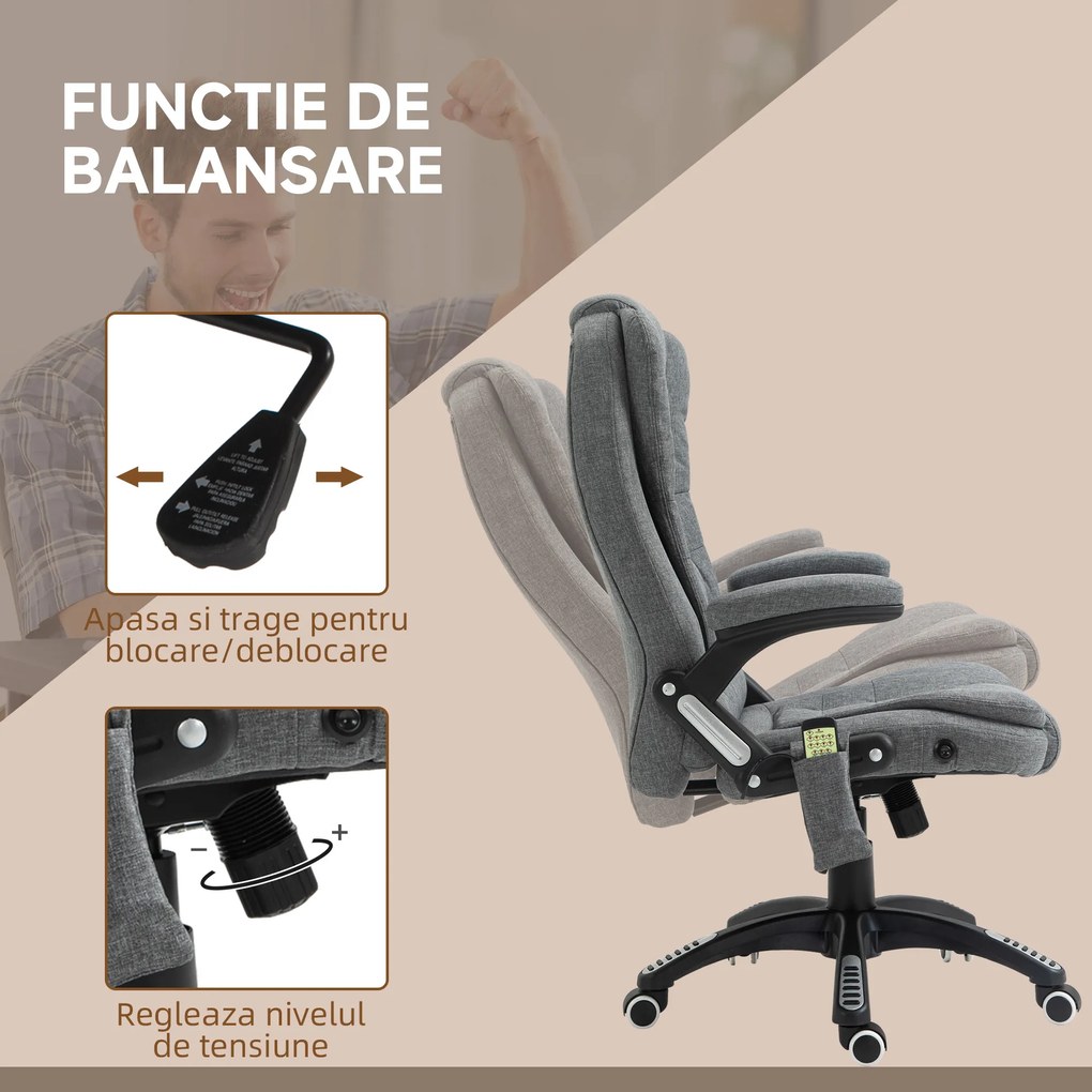 Vinsetto Fotoliu Relax cu 6 Zone de Masaj, Spătar Reglabil și Design Ergonomic, Gri | Aosom Romania