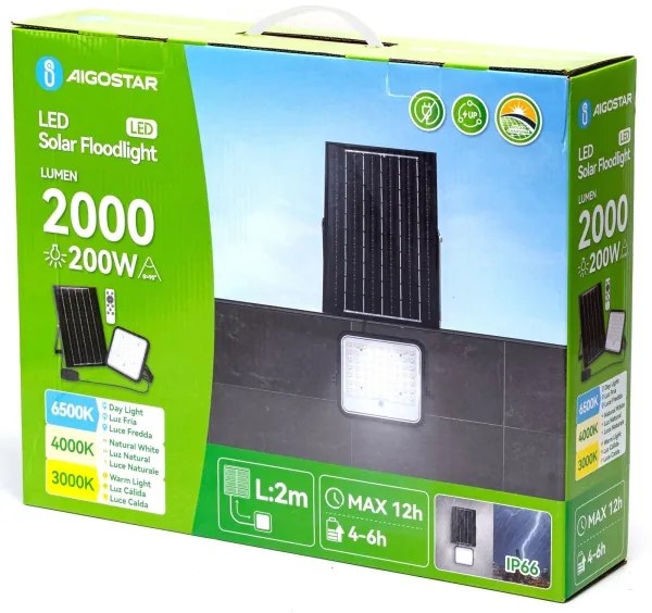 Aigostar - Proiector solar LED reglabil 200W/3,4V IP66 + telecomandă
