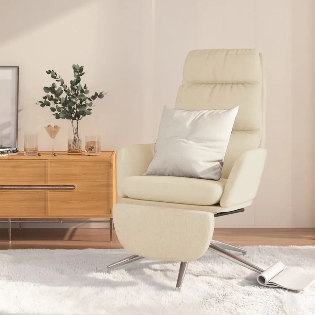3097526 vidaXL Scaun de relaxare cu taburet, crem, material textil