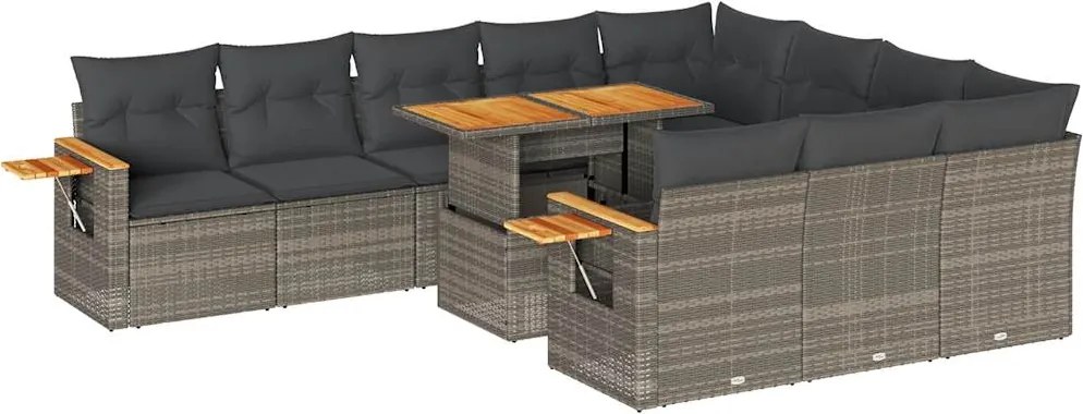vidaXL Set canapele grădină perne 11 piese, gri, poliratan/lemn acacia