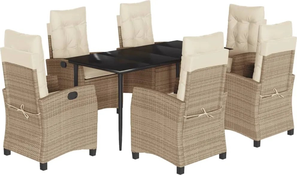vidaXL Set de masă pentru grădină, 7 piese, cu perne, bej, poliratan