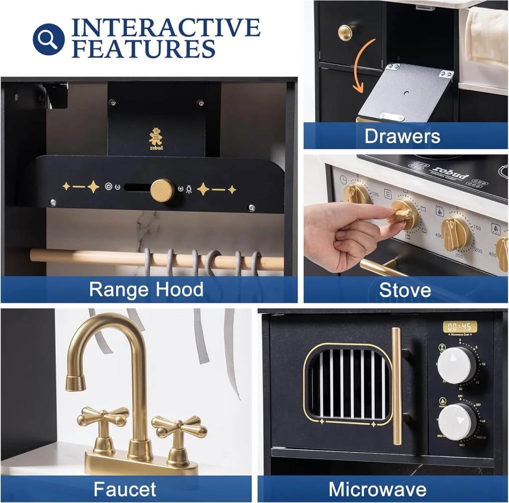 Bucatarie copii din lemn moderna neagra