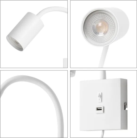 Immax NEO 08296L - Lampă de perete cu USB PUNTO 1xGU10/9W/230V albă