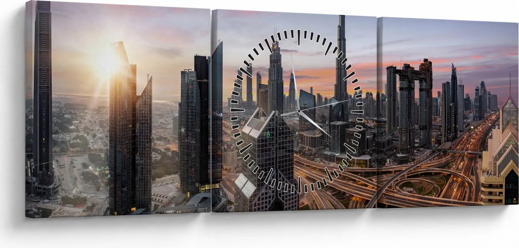Tablou - Panorama din Dubai (cu ceas) (90x30 cm)