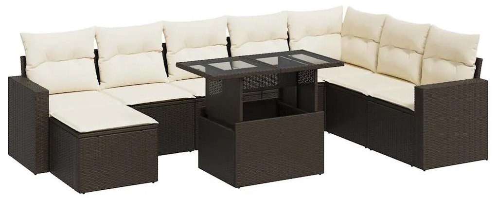 3326374 vidaXL Set canapele de grădină cu perne, 9 piese, maro, poliratan