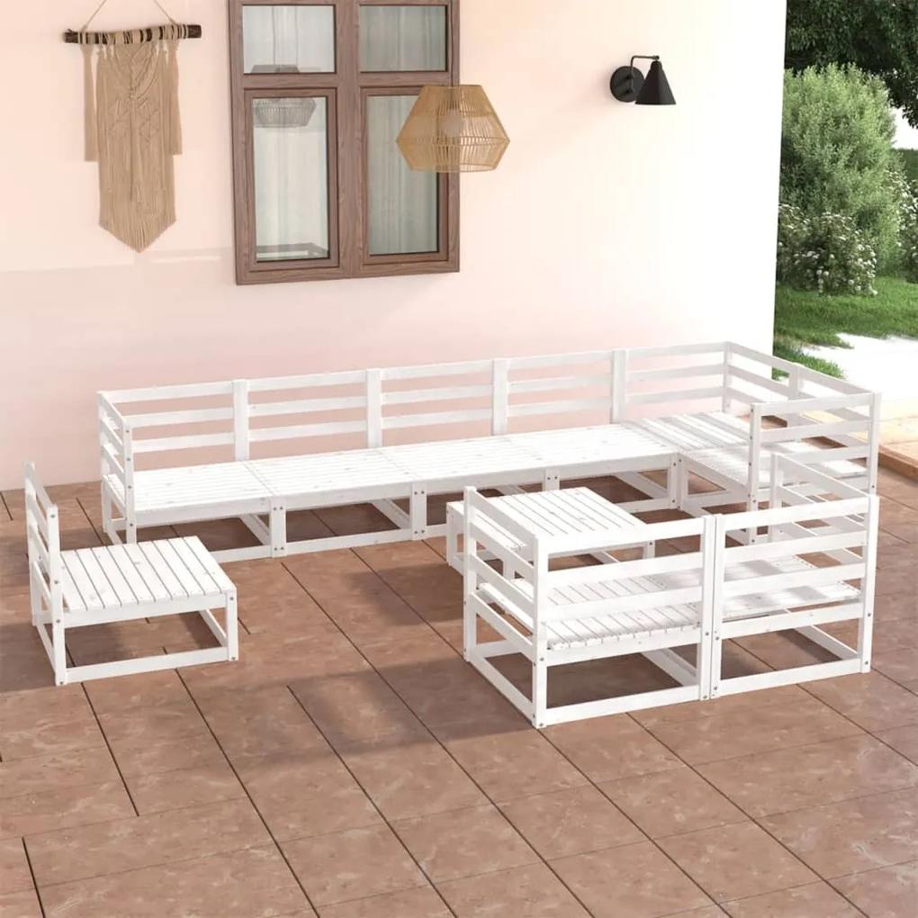 3075680 vidaXL Set mobilier de grădină, 10 piese, alb, lemn masiv de pin