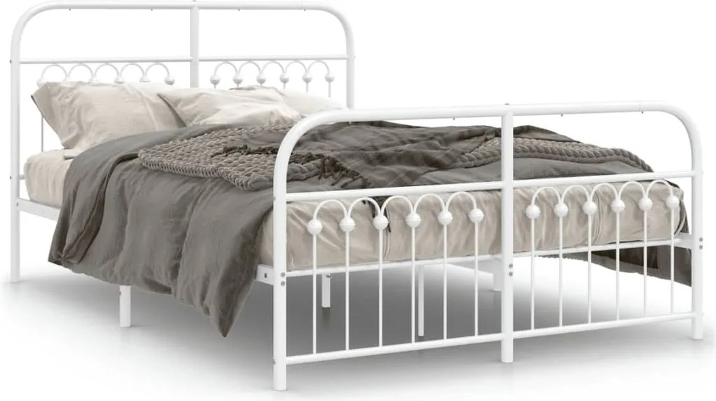 vidaXL Cadru de pat metalic cu tăblie de cap/picioare, alb, 137x190 cm