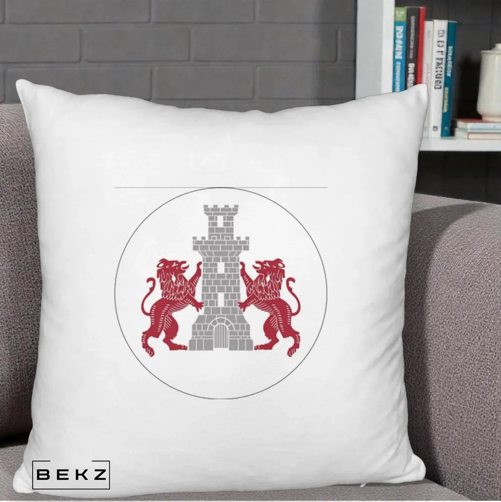 Perna Personalizata Cetatea Turnu Magurele Heraldic, 40x40 cm, Alb Pufos, Husa Detasabila, Perna Inclusa, BEKZ®