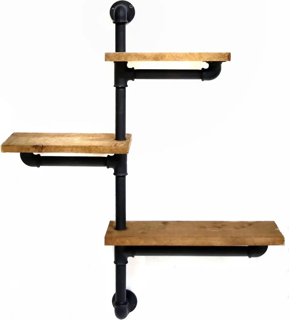 Raft cu 3 polite stil industrial din lemn-metal Homs 70 X 12 X 57 cm