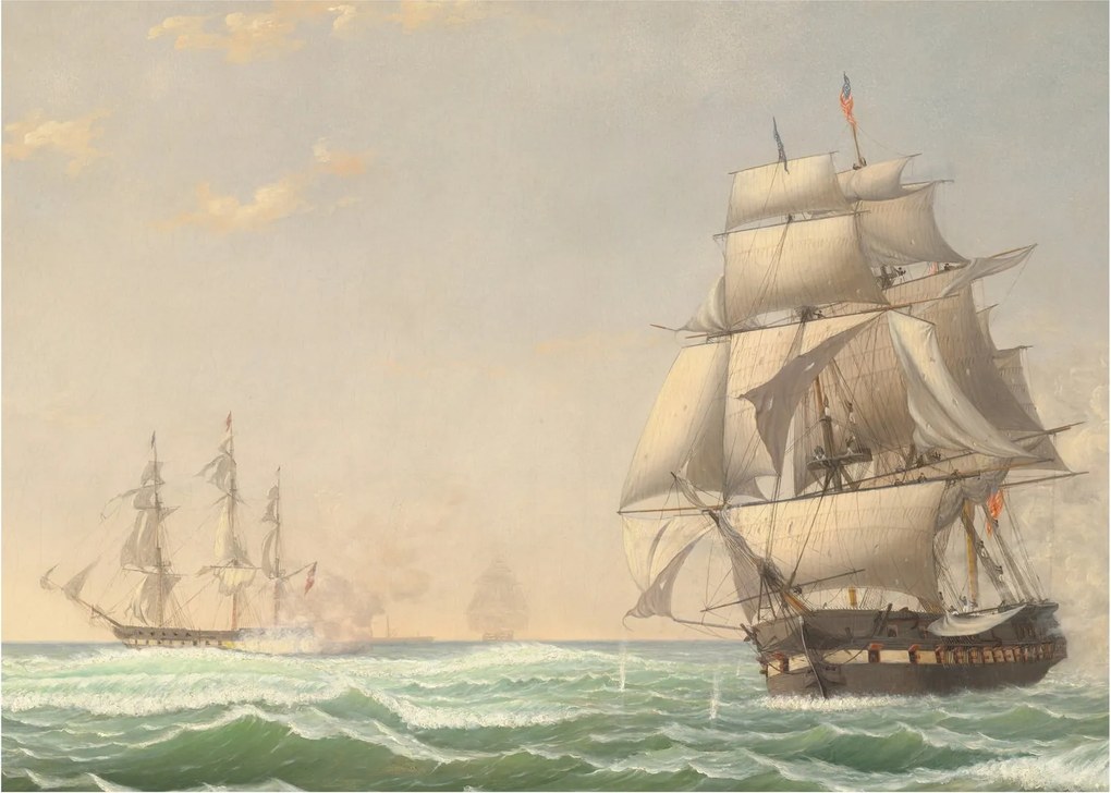Tablou - Fitz Henry Lane, The United States Frigate President Engaging the British Squadron, reproducere (70x50 cm)
