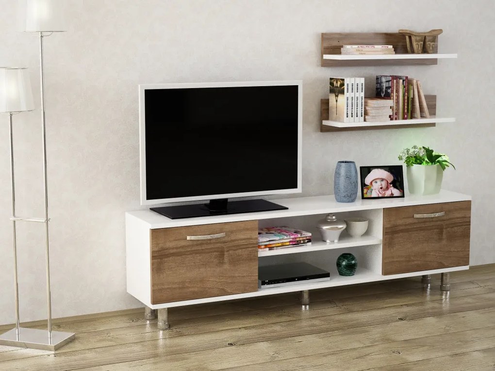 Comoda TV Derma - Alb, Walnut