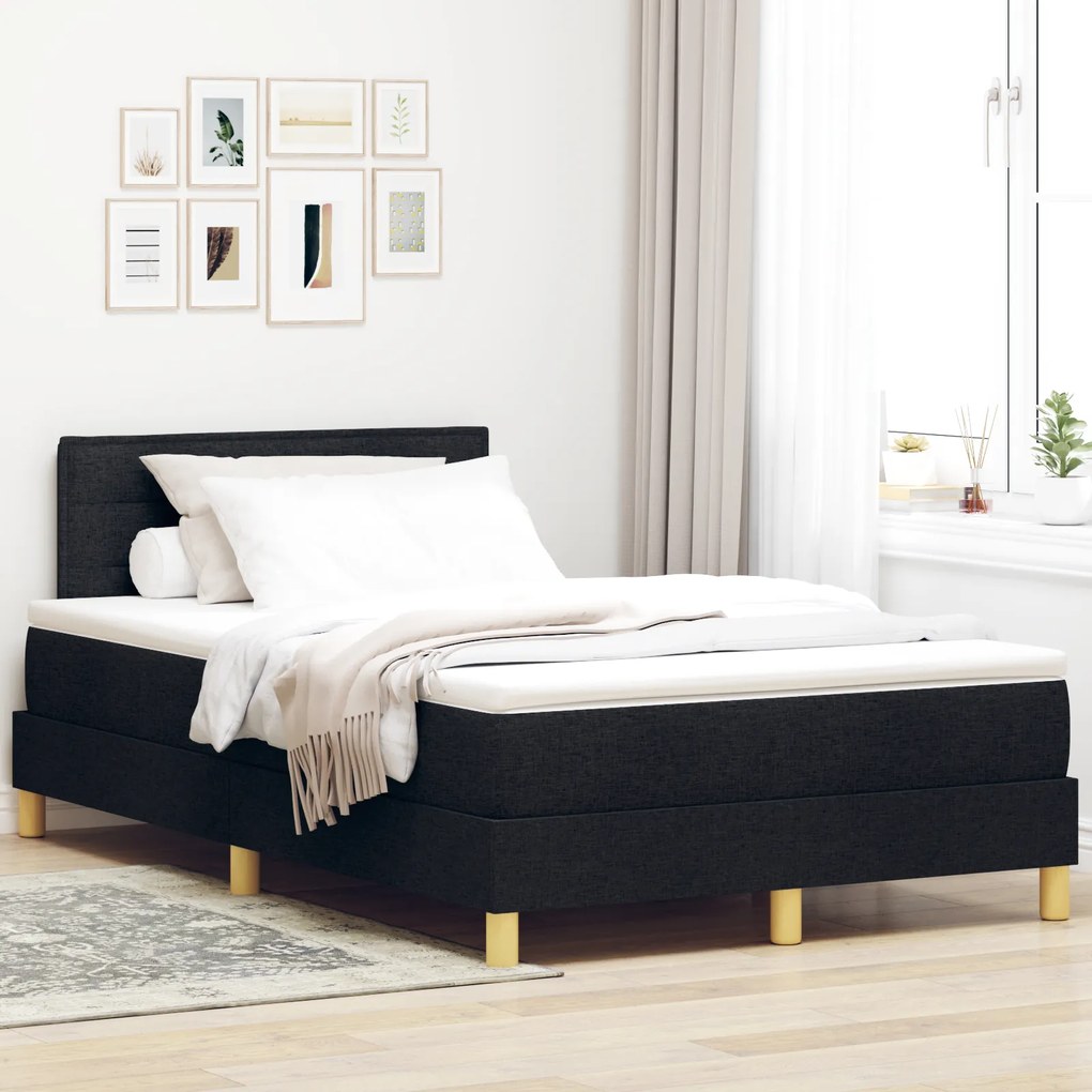 vidaXL Pat boxspring cu saltea cu saltea Negru 120 x 200 cm țesătură
