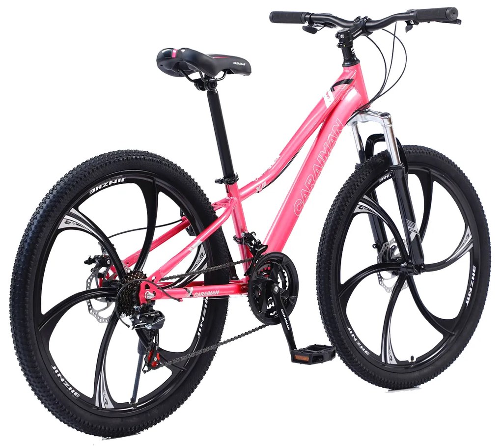 Bicicleta Caraiman, roti 26 inch, cadru otel, frane pe disc, roz, BC57