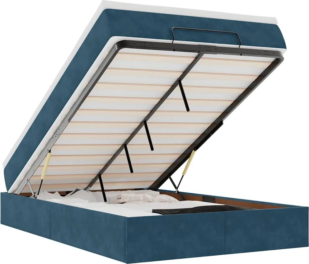 vidaXL Pat otoman cu saltea, albastru închis, 120x190 cm, catifea