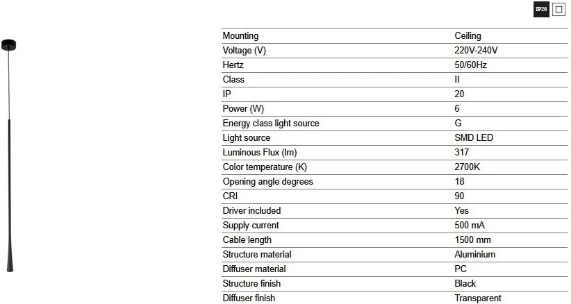 Pendul LED stil minimalist DIANA 80 negru