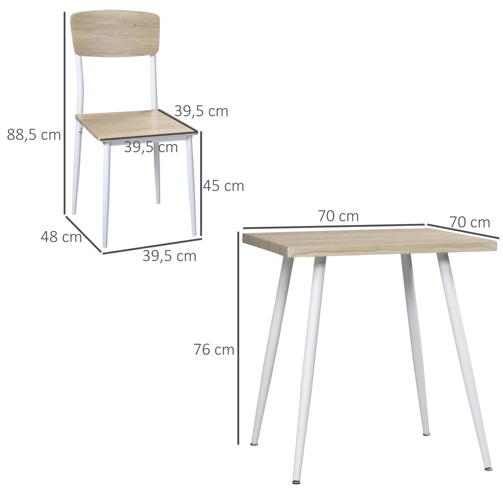 Homcom Set Tavolo con 2 Sedie da Pranzo in Legno e Metallo, Bianco
