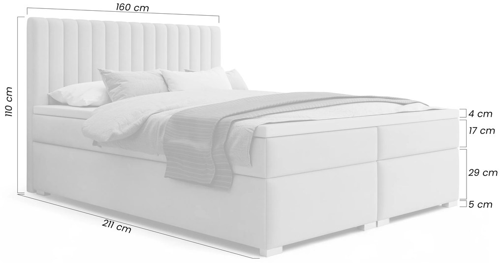 Pat boxspring cu ladă de depozitare Solani 160x200 - velur bej Castel 15