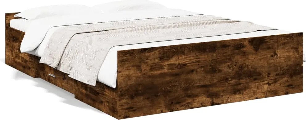 vidaXL Cadru pat cu sertare stejar fumuriu 140x190 cm lemn prelucrat