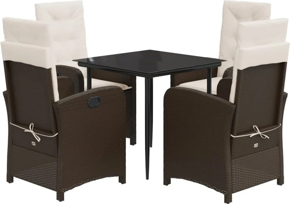 vidaXL Set mobilier de grădină, 5 piese, cu perne, maro, poliratan