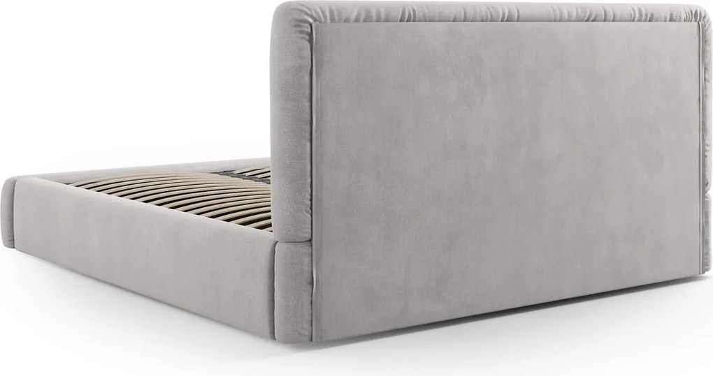 Pat tapitat cu tablie si lada depozitare, Colonel, Cosmopolitan Design, 160x200 cm, material structurat, gri deschis