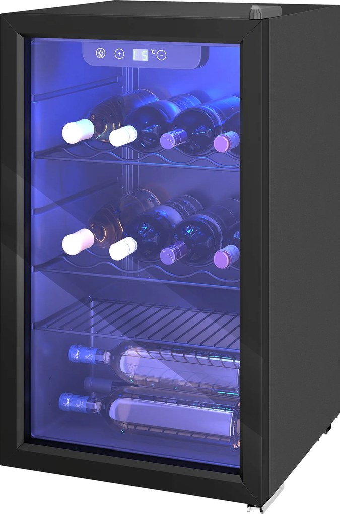 HOMCOM Frigider pentru vinuri 24 sticle, capacitate 68 L, 4–16 °C aparat independent pentru băuturi, bere și vin cu ușă din sticlă, negru | Aosom Romania