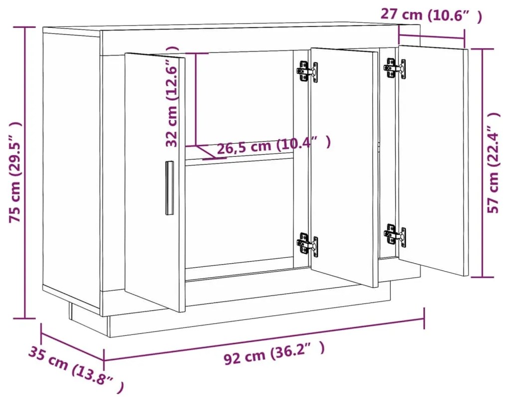 Servanta, alb, 92x35x75 cm, lemn compozit 1, Alb