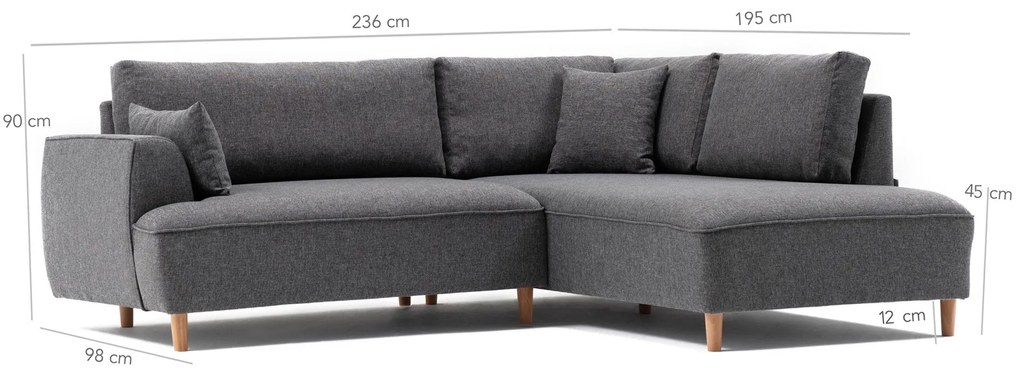 Canapea de colț Felix Extra Soft Corner Sofa Right - Dark Grey