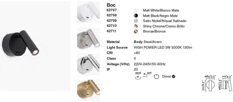 Aplica moderna cu reader LED design minimalist BOC chrome