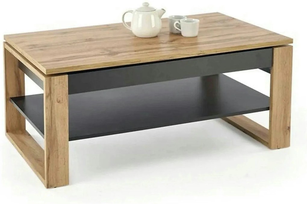 Masuta cafea BETTY, stejar artisan/negru, PAL laminat, 120x65/92x50/72