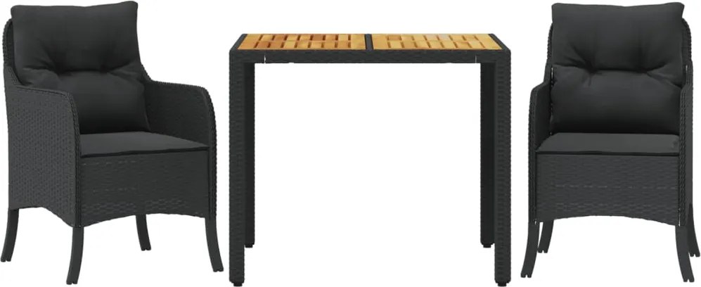 vidaXL Set mobilier de grădină cu perne, 3 piese, negru, poliratan