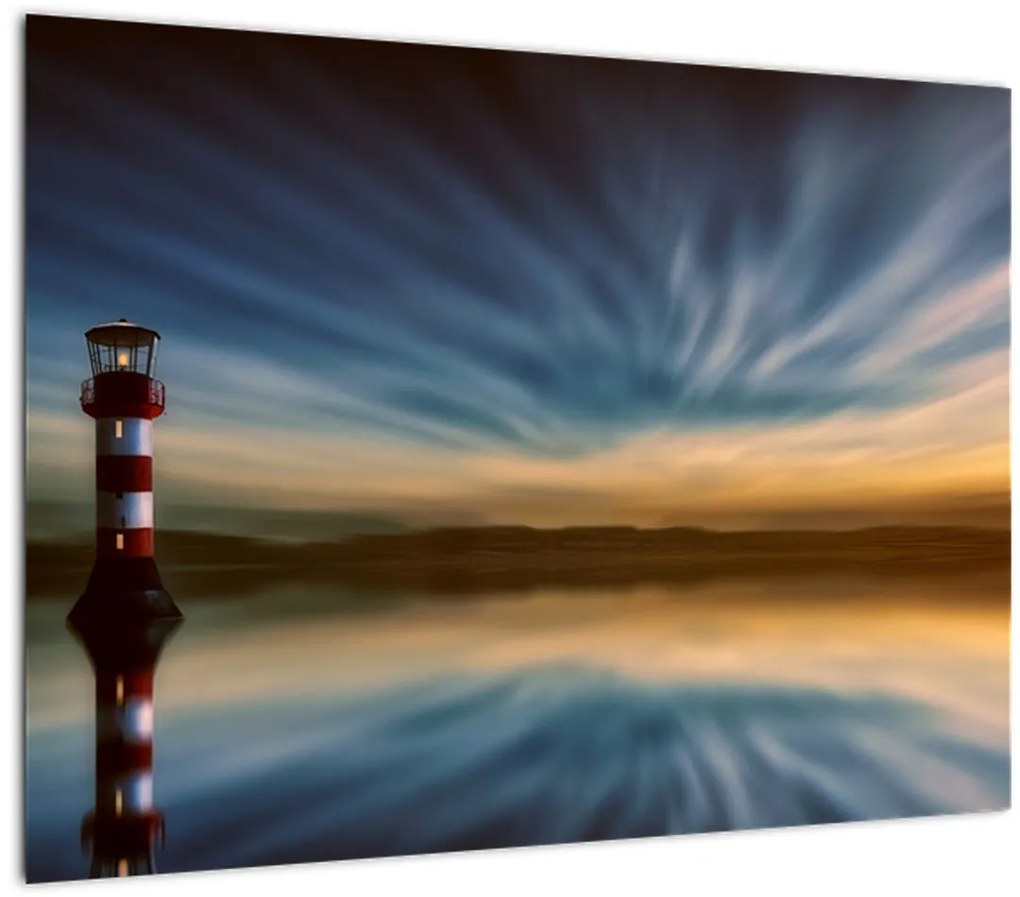 Tablou pe sticlă cu farul în mare (70x50 cm)